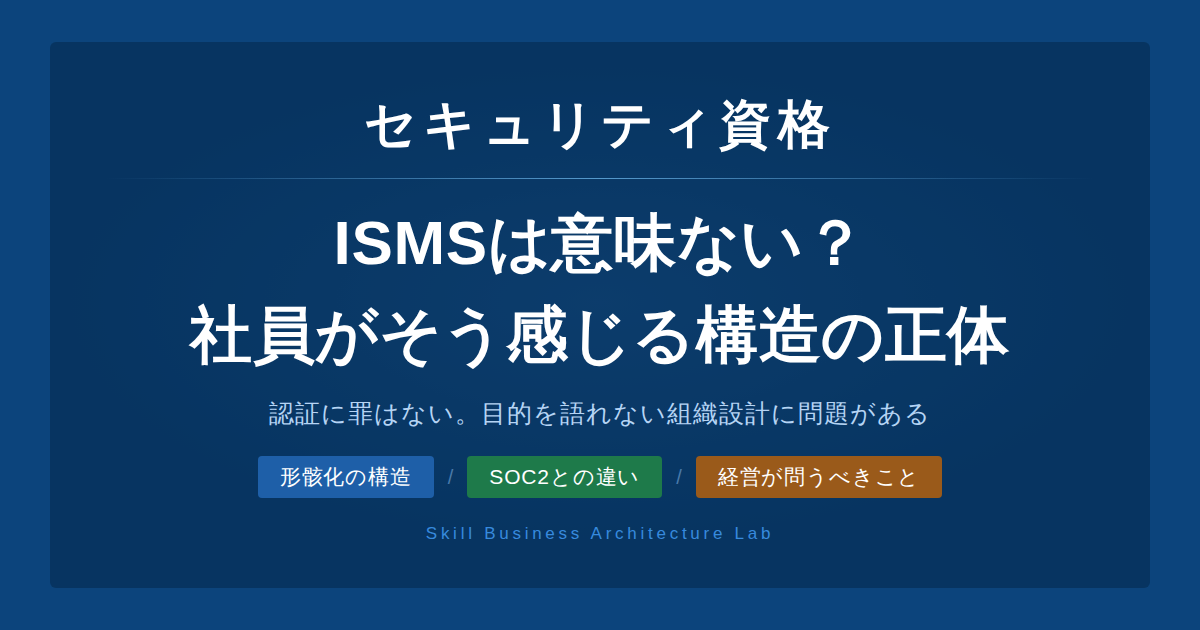 ISMSは意味ないと感じる社員が生まれる理由は認証制度ではなく組織設計にあります。形骸化の構造・SOC2との違い・日本でISMSが普及した背景を整理しながら、経営が問うべき本質を解説します。