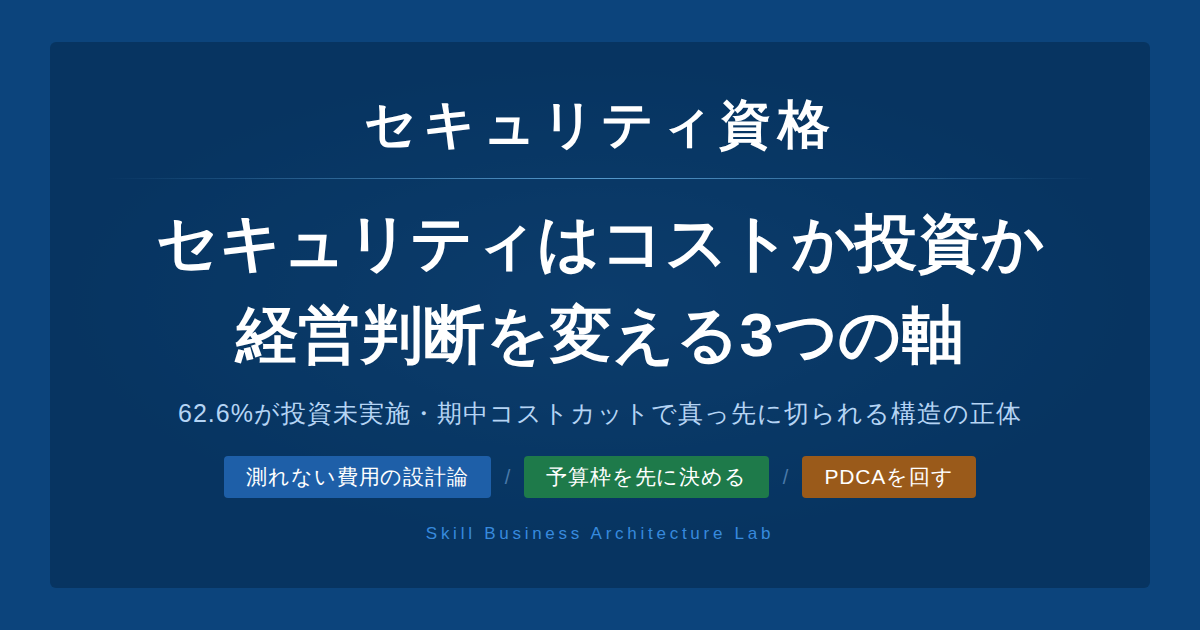セキュリティをコストと認識している中小企業は62.6%が投資未実施。「費用対効果が見えない」という構造を整理し、投資として捉え直すための3つの判断軸を解説します。