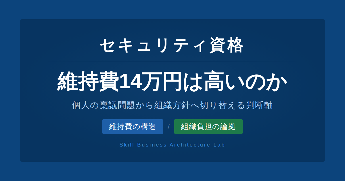 情報処理安全確保支援士の維持費3年14万円が高いと判断される背景を整理します。個人稟議の難しさという構造問題と、組織として負担を方針化する5つの論拠を、2026年の制度変化とあわせて解説します。